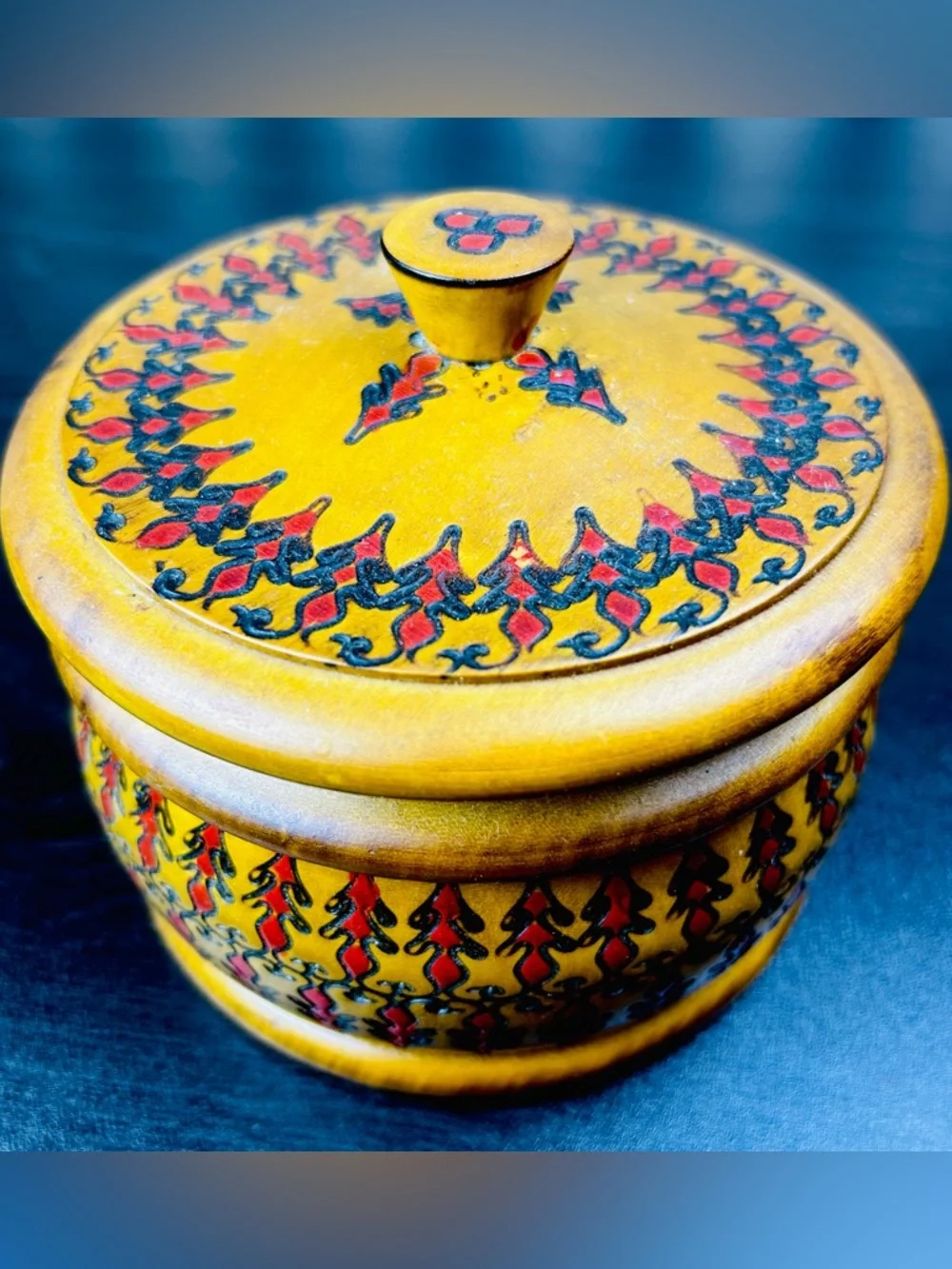 Romanian Wooden Box Hand Carved Poiana Brasov Folk Art Lidded Container Etched